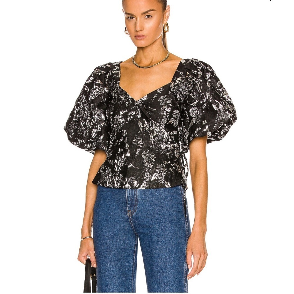 Jonathan Simkhai Taylor Wrap Top Metallic Black